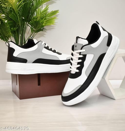 Casual Colorblock Sneakers | Black White Grey Street Style Shoes
