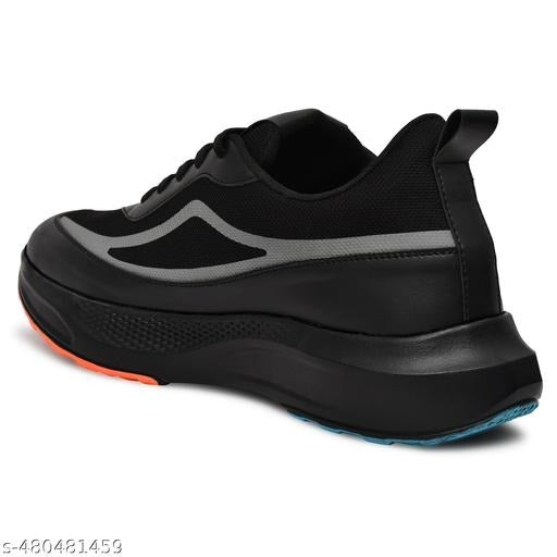 Black Sports Sneakers with Cushioned Sole | Lightweight Running & Walking Shoes