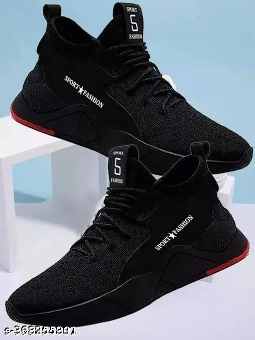 Black Sport Fashion Sneakers | Lightweight Running, Gym & Casual Shoes