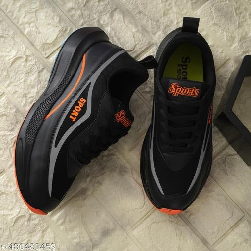 Black Sports Sneakers with Cushioned Sole | Lightweight Running & Walking Shoes