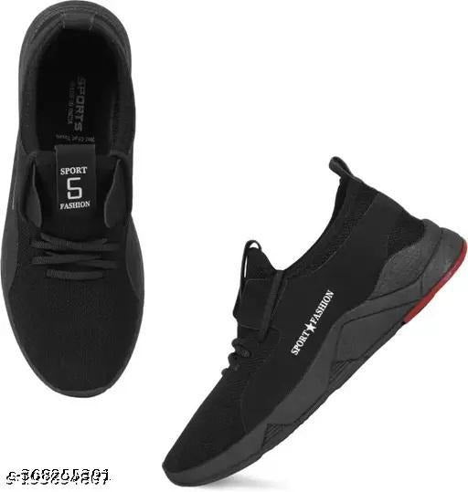 Black Sport Fashion Sneakers | Lightweight Running, Gym & Casual Shoes
