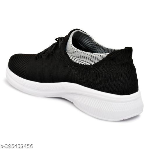 Black Knit Running Shoes | Lightweight Breathable Walking & Gym Sneakers
