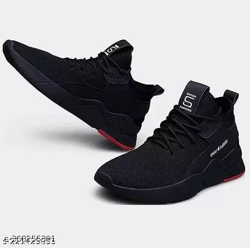 Black Sport Fashion Sneakers | Lightweight Running, Gym & Casual Shoes