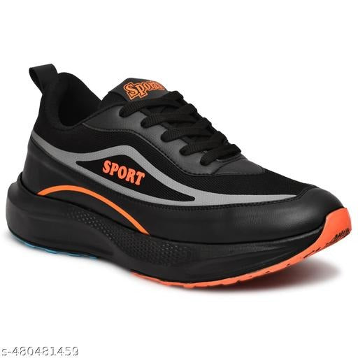 Black Sports Sneakers with Cushioned Sole | Lightweight Running & Walking Shoes